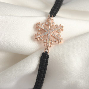 Pirinç Rose Renk Zirkon Taşlı Kar Tanesi Figür Makrome Asansörlü Model Kadın Bileklik BB6790