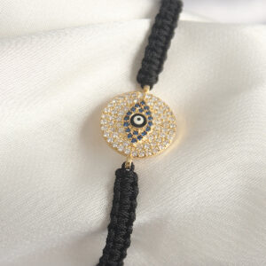 Pirinç Gold Renk Zirkon Taşlı Göz İşlemeli Figür Asansörlü Makrome Model Kadın Bileklik BB6792