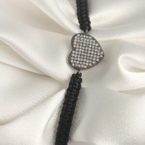 Pirinç Füme Renk Zirkon Taşlı Kalp Figür Asansörlü Makrome Model Kadın Bileklik BB6794