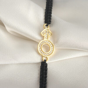 Pirinç Gold Renk Zirkon Taşlı Mars Figür Asansörlü Makrome Model Kadın Bileklik BB6798