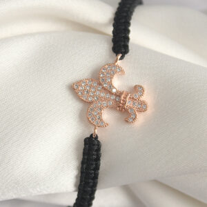 Pirinç Rose Renk Zirkon Taşlı Zambak Model Asansörlü Makrome Model Kadın Bileklik BB6802