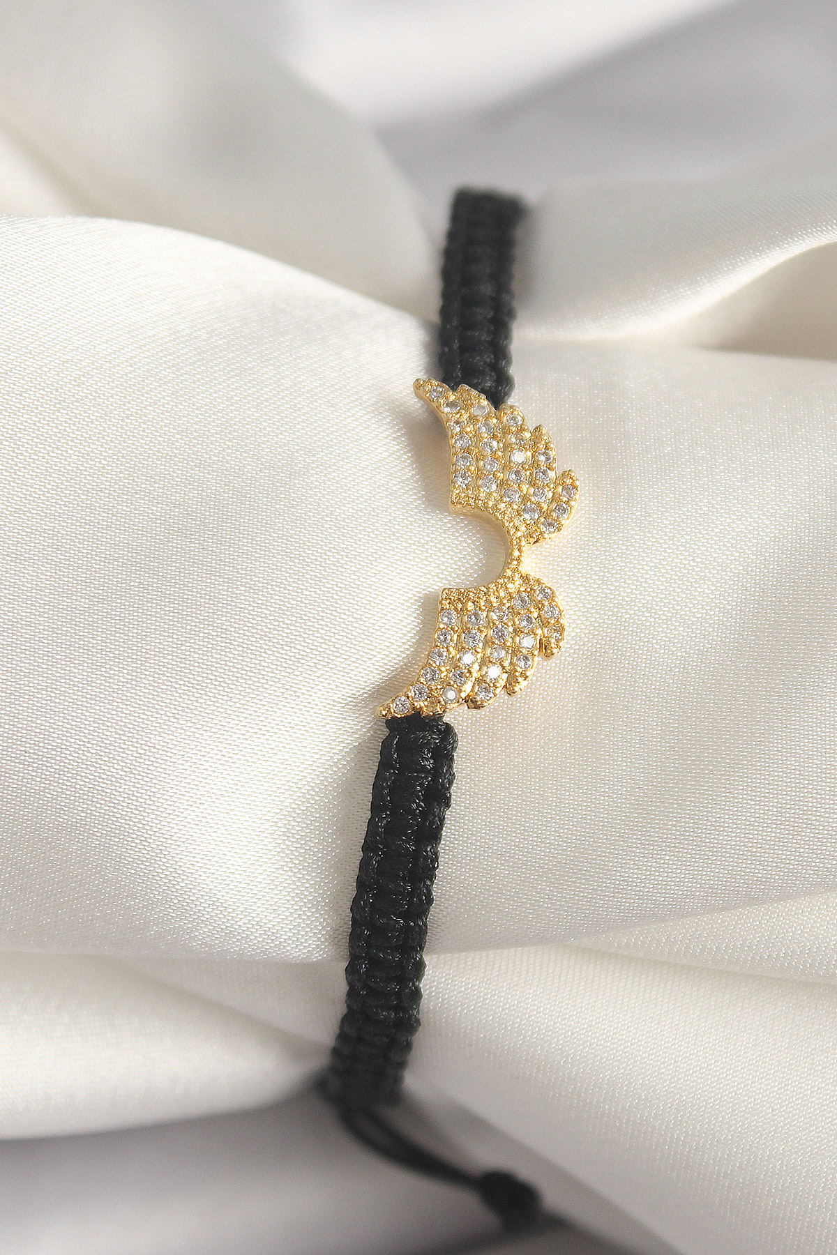 Pirinç Gold Renk Zirkon Taşlı Kanat Figür Asansörlü Makrome Model Kadın Bileklik BB6803