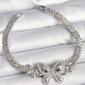 Pirinç Gümüş Renk Zirkon Taşlı Kelebek Model Kadın Bileklik BB6815