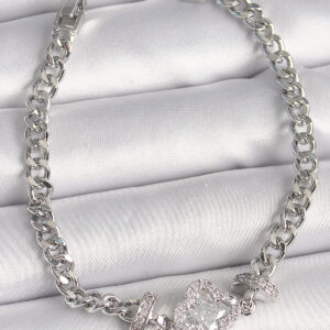 Pirinç Gümüş Renk Zirkon Taşlı Yonca Figür Zincir Model Kadın Bileklik BB6819