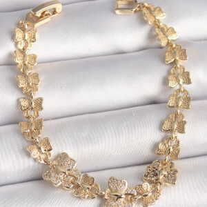 Pirinç Gold Renk Zirkon Taşlı Kelebek Model Zincir Kadın Bileklik BB6834