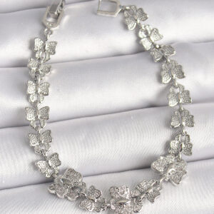 Pirinç Gümüş Renk Zirkon Taşlı Kelebek Model Zincir Kadın Bileklik BB6835