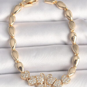 Pirinç Gold Renk Zirkon Taşlı Kelebek Figür Damla Zincir Model Kadın Bileklik BB6840