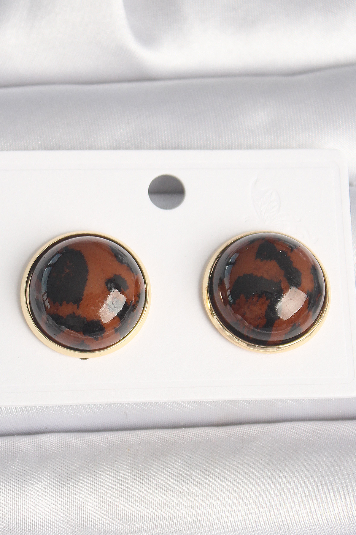 Pirinç Gold Renk 3D Daire Leopar Model Kadın Küpe BKP10347