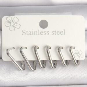 316L Çelik Gümüş Renk Üçgen Model Kadın Küpe Seti BKP10349