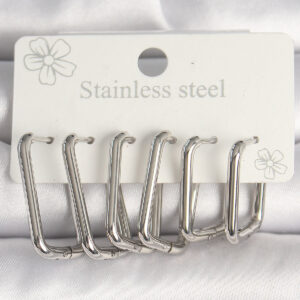 316L Çelik Gümüş Renk Kare Model Kadın Küpe Seti BKP10353