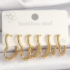 316L Çelik Gold Renk Kalp Model Kadın Küpe Seti BKP10356