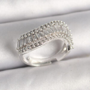 Pirinç Gümüş Renk Su Yolu Zirkon Dalga Model Ayarlanabilir Kadın Yüzük BYK3692