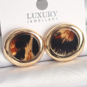 Pirinç Gold Renk Leopar Desen Daire Model Kadın Küpe BKP10371
