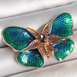 Pirinç Gold Renk Turquaz Model Zirkon Taş Detaylı Kelebek Model Kadın Broş BR429