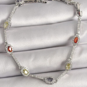 Pirinç Gümüş Renk Renkli Zirkon Taşlı Damla Taş Model Kadın Bileklik BB6873