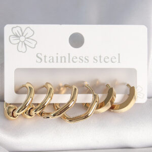 316L Çelik Gold Renk Altıgen Halka Model Kadın Küpe Seti BKP10387