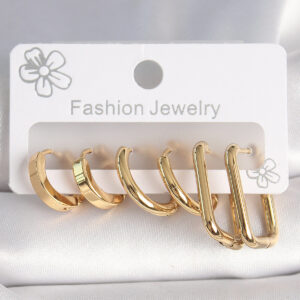 316L Çelik Gold Renk Kare Halka Model Kadın Küpe Seti BKP10389