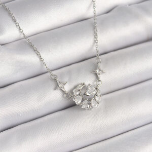 316L Çelik Gümüş Renk Zirkon Taşlı Hilal Kalp Model Kadın Kolye BKO9929