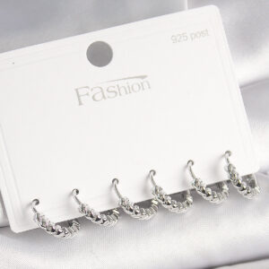 925 Ayar Gümüş Çivi Pirinç Gümüş Renk Kalp İşlemeli Halka Model Kadın Küpe Seti BKP10412