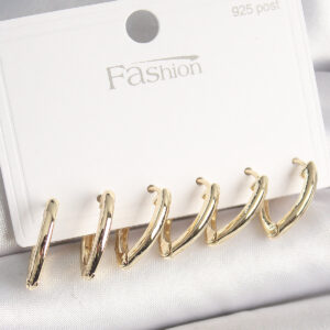 925 Ayar Gümüş Çivi Pirinç Gold Renk Üçgen Model Kadın Küpe Seti BKP10415