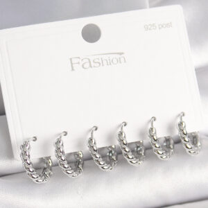 925 Ayar Gümüş Çivi Pirinç Gümüş Renk Sarmal Halka Model Kadın Küpe Seti BKP10416