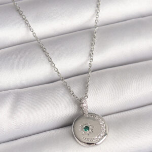 316L Çelik Gümüş Renk Zincir Madalyon Zirkon Taşlı İşlemeli Hilal Yıldız Model Kadın Kolye BKO9953