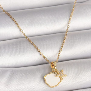 316L Çelik Gold Renk Zincir Sallantı Beyaz Mineli Deniz Kabuğu Zirkon Taşlı Deniz Yıldızı Figür Kadın Kolye BKO9970