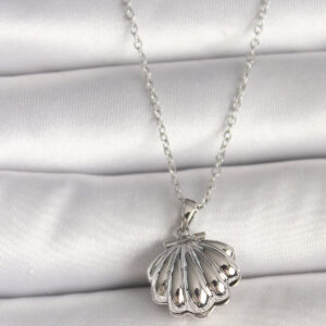 316L Çelik Gümüş Renk Zincir Açılır İncili Midye Model Kadın Kolye BKO9995