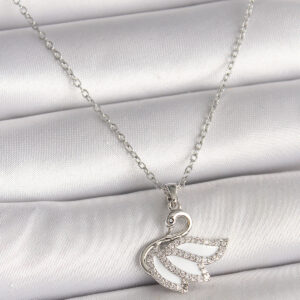 316L Çelik Gümüş Renk Zincir Zirkon Taşlı Kuğu Model Kadın Kolye BKO9997