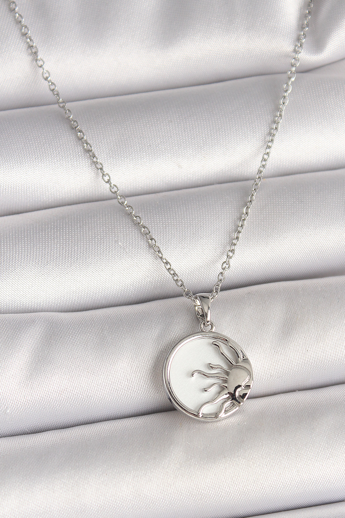 316L Çelik Gümüş Renk Zincir Beyaz Mineli Gün Batımı Model Kadın Kolye BKO9999