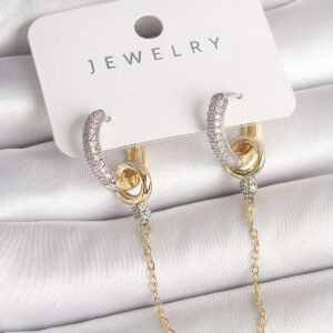 Pirinç Mix Renk Zirkon Taşlı Sallantı Zincir Model Kadın Küpe BKP10422