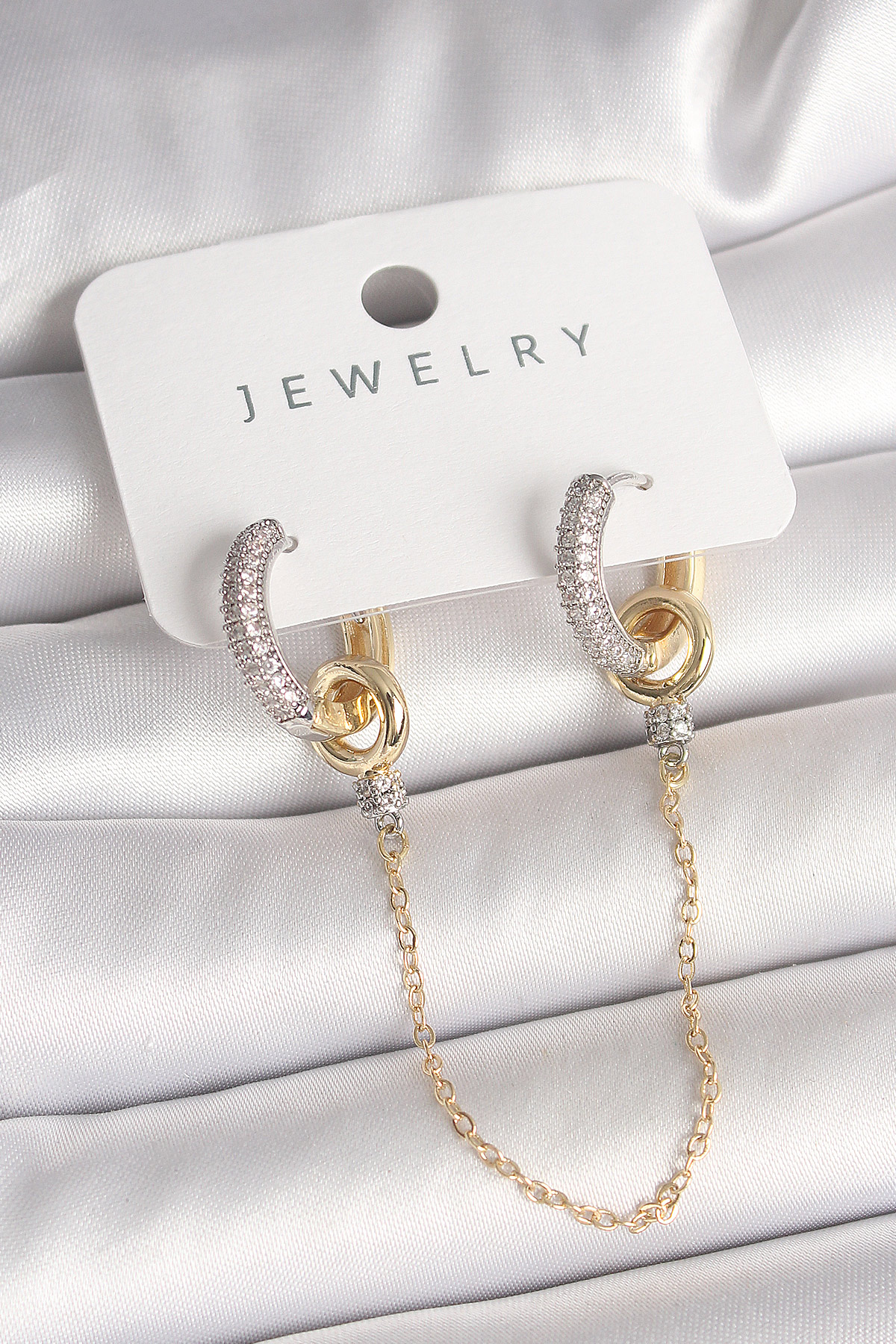 Pirinç Mix Renk Zirkon Taşlı Sallantı Zincir Model Kadın Küpe BKP10422