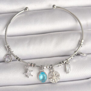 Pirinç Gümüş Renk Sallantı Pusula Figür Kalp Detay Charm Kadın Bileklik BB6902