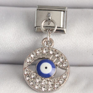 316L Çelik Gümüş Renk Zirkon Taşlı Göz Model Nazar Boncuk Detay Nomination Charm BC1217