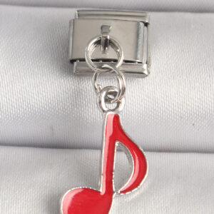 316L Çelik Gümüş Renk Kırmızı Müzik Nota Model Nomination Charm BC1218