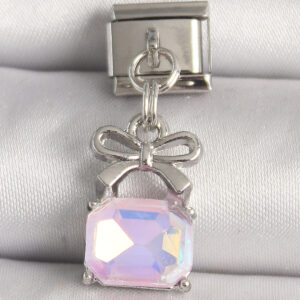 316L Çelik Gümüş Renk Pembe Zirkon Taşlı Çanta Model Nomination Charm BC1301