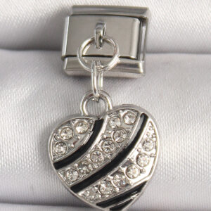 316L Çelik Gümüş Renk Zirkon Taşlı Kalp Model Nomination Charm BC1316