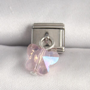 316L Çelik Gümüş Renk Pembe Zirkon Taşlı Kelebek Model Nomination Charm BC1319