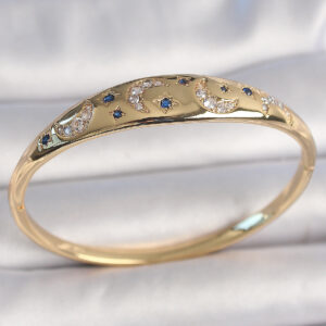 Pirinç Gold Renk Zirkon Taşlı Hilal İşleme Mavi Taşlı Yıldız Detay Kadın Kelepçe BB6920