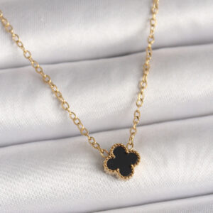 316L Çelik Gold Renk Siyah Yonca Model Kadın Kolye BKO10021