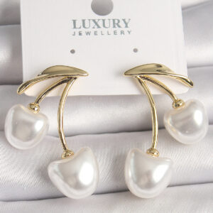 Pirinç Gold Renk Beyaz İnci Kiraz Model Kadın Küpe BKP10461