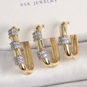 Pirinç Gold Renk 3'Lü Halka Model Gümüş Zirkon Taş Detaylı Kadın Kombin Küpe BKP10472