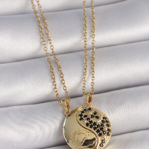 316L Çelik Gold Renk Zincir Zirkon Taşlı Ying Yang Model Gün Batımı İşlemeli Arkadaşlık Kadın Kolye BKO10029