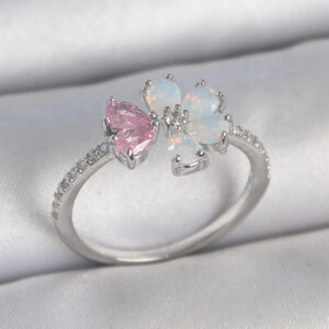 Pirinç Gümüş Renk Beyaz Mineli Pembe Zirkon Taşlı Çiçek Model Kadın Yüzük BYK3708