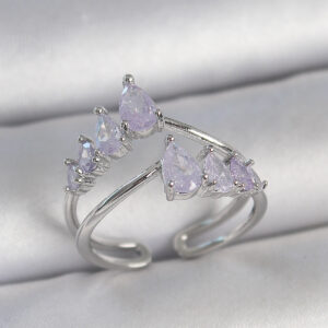 Pirinç Gümüş Renk Mor Damla Zirkon Taşlı Taç Model Kadın Yüzük BYK3714