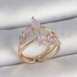 Pirinç Gold Renk Mor Damla Zirkon Taşlı Taç Model Kadın Yüzük BYK3715