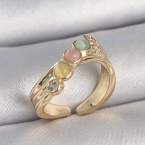 Pirinç Gold Renk Zirkon Taş Detaylı Karışık Mineli Ayarlanabilir Kadın Yüzük BYK3729