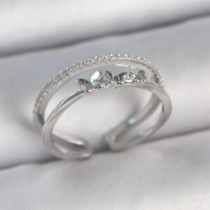 Pirinç Gümüş Renk 2'Li Zirkon Taş Detaylı Kelebek Figür Ayarlanabilir Model Kadın Yüzük BYK3732