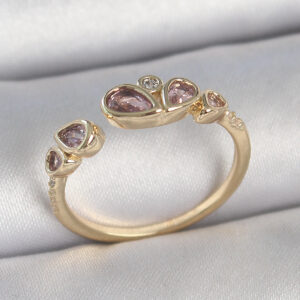 Pirinç Gold Renk Pembe Damla Zirkon Taşlı Ayarlanabilir Kadın Yüzük BYK3735