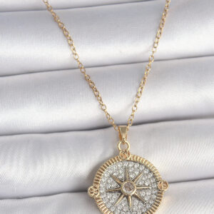 316L Çelik Gold Renk Zirkon Taşlı Pusula Model Kadın Kolye BKO10093